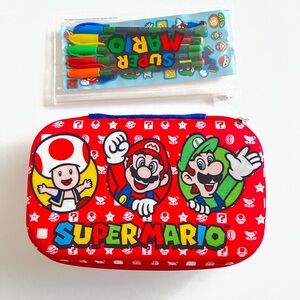NEW Nintendo Super Mario Pencil Case & Pens & Stickers Set